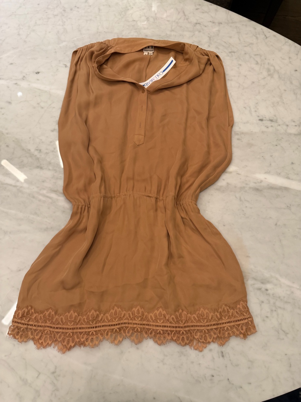 Haute Hippie Camel Lace-Trim Satin Slip Chemise